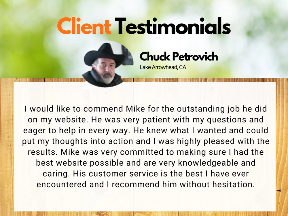 Client testimonial from Chuck Petrovich